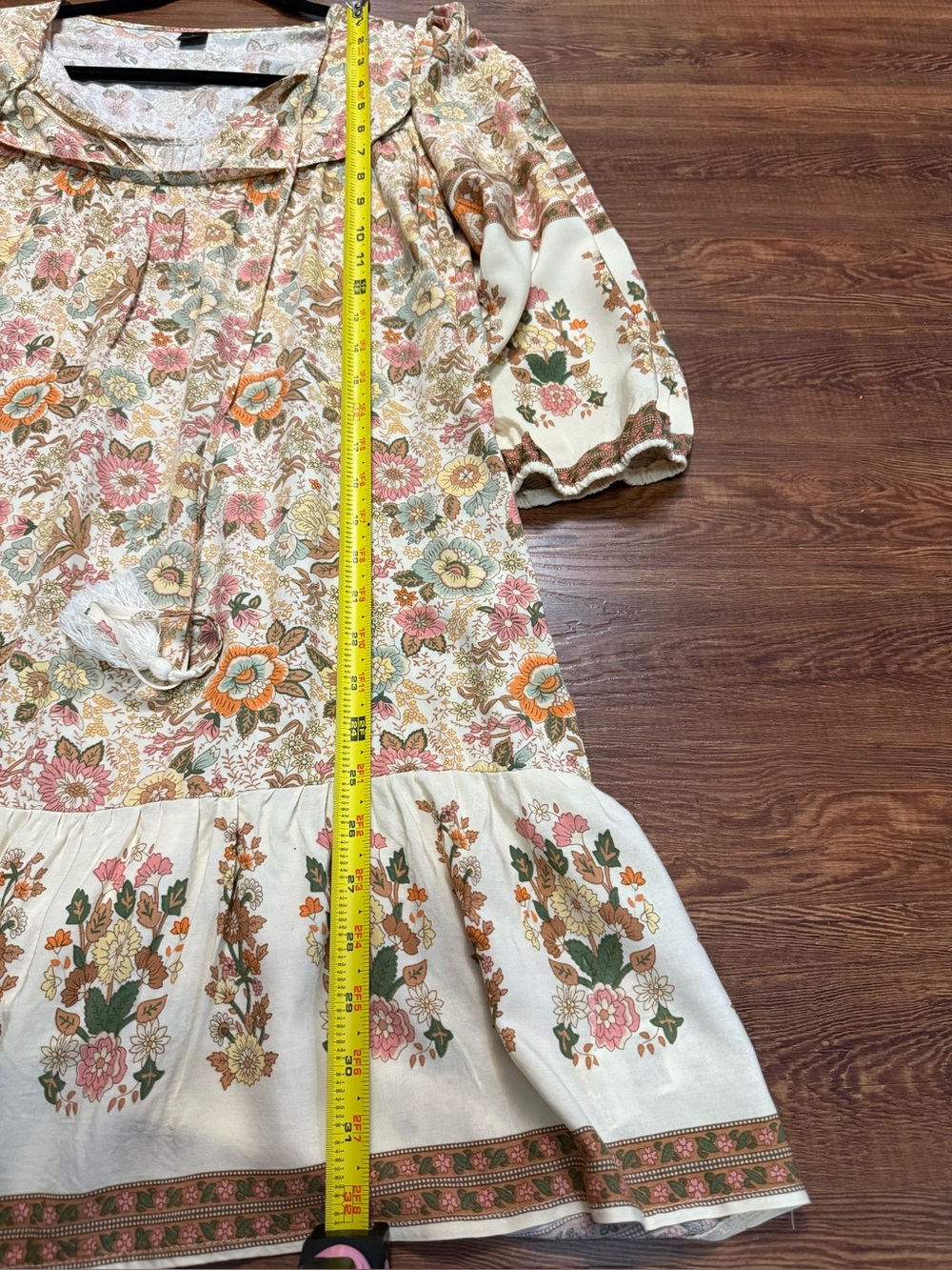 Women's Floral Boho Sleep Tunic - Cream with Pink & Green Floral - Picture 10 of 10